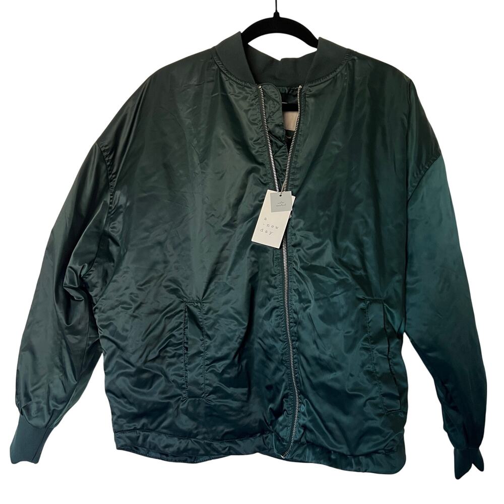 A New Day Women's Olive Green Long Sleeve Bomber Jacket - Size Large - NWT